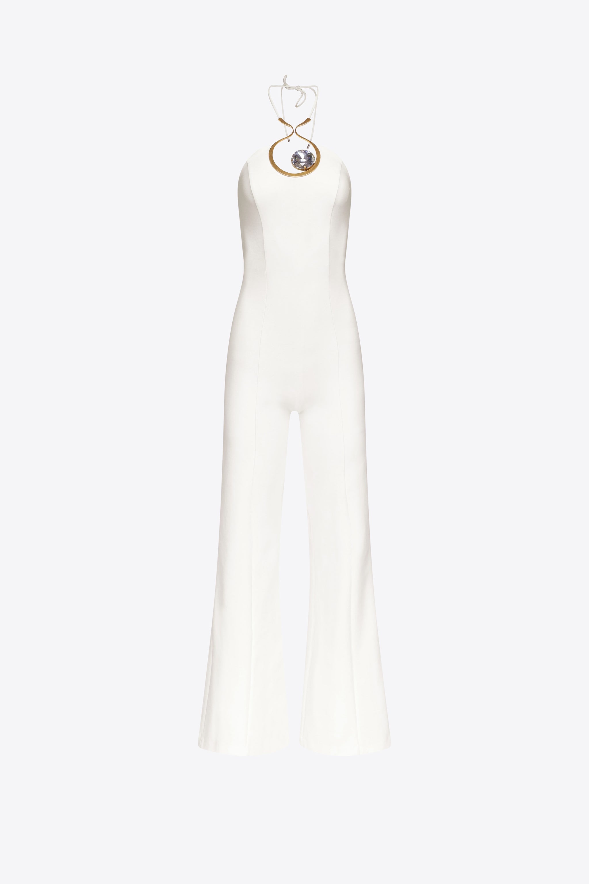 CRYSTAL EYELET HALTER JUMPSUIT - 1