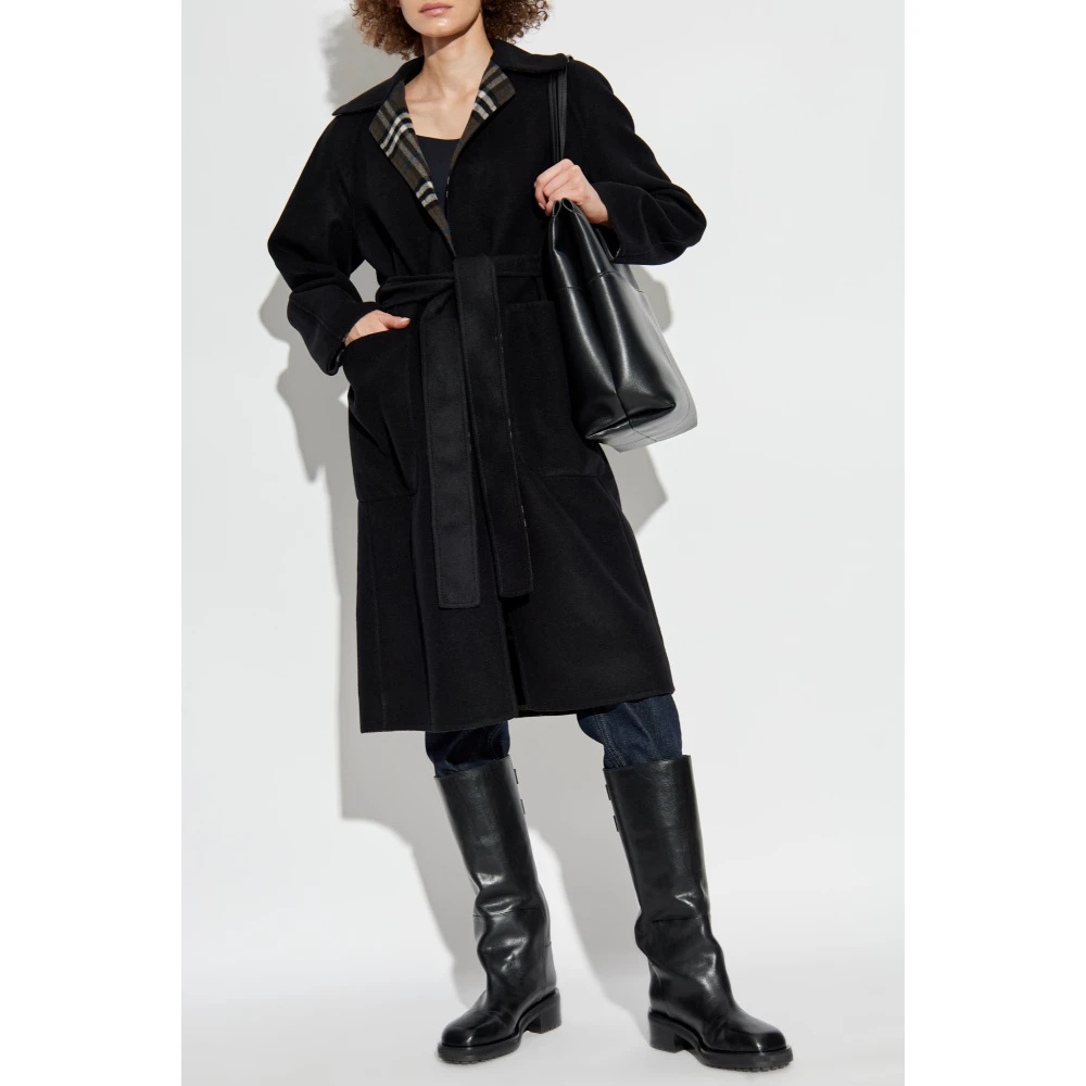 コート Burberry SS25 Black wool reversible coat (8093827 A1189) Reversible Wool Wrap Coat in Black 11/7 update title and Tab