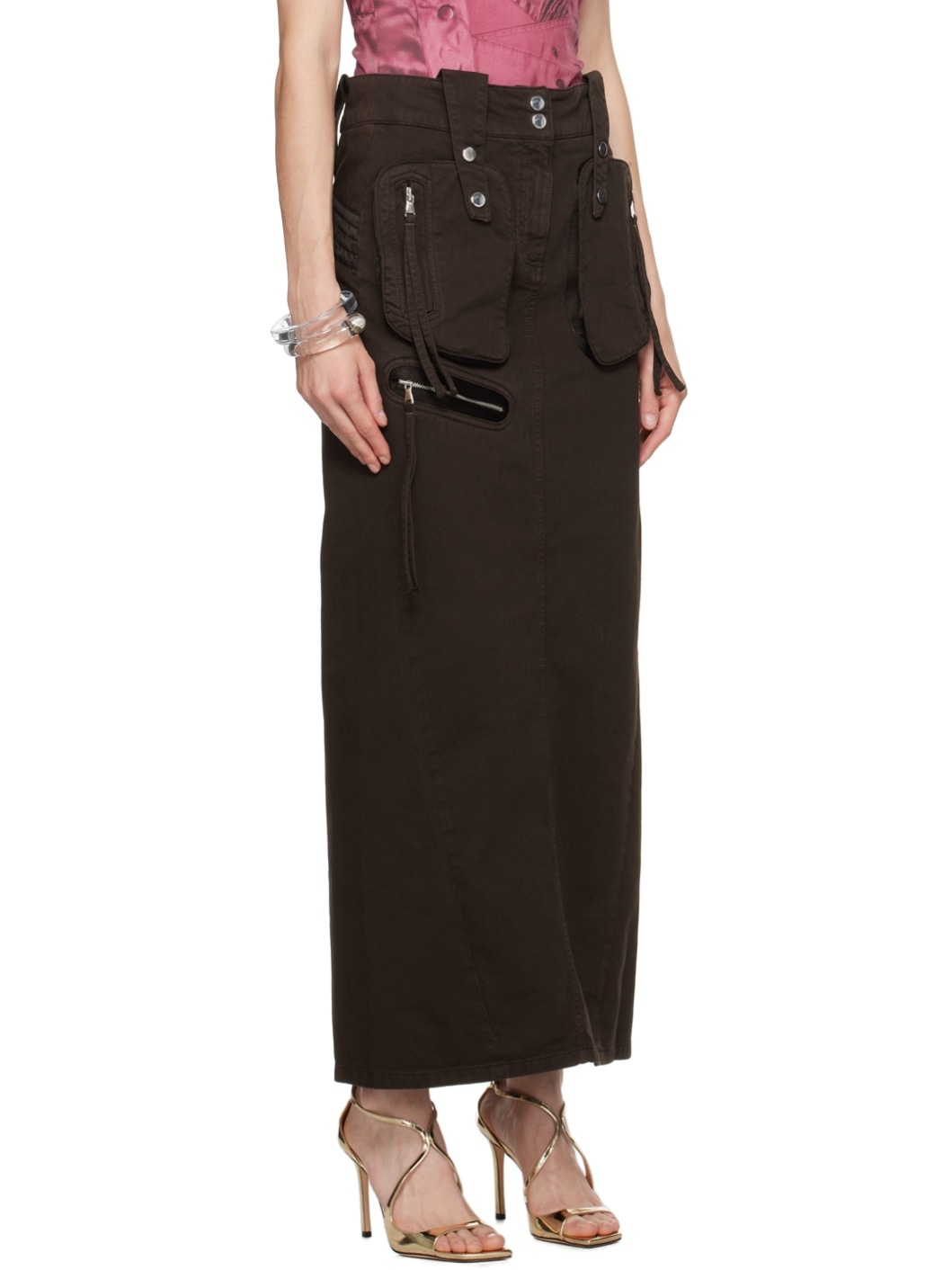 Brown Pockets Maxi Skirt - 2