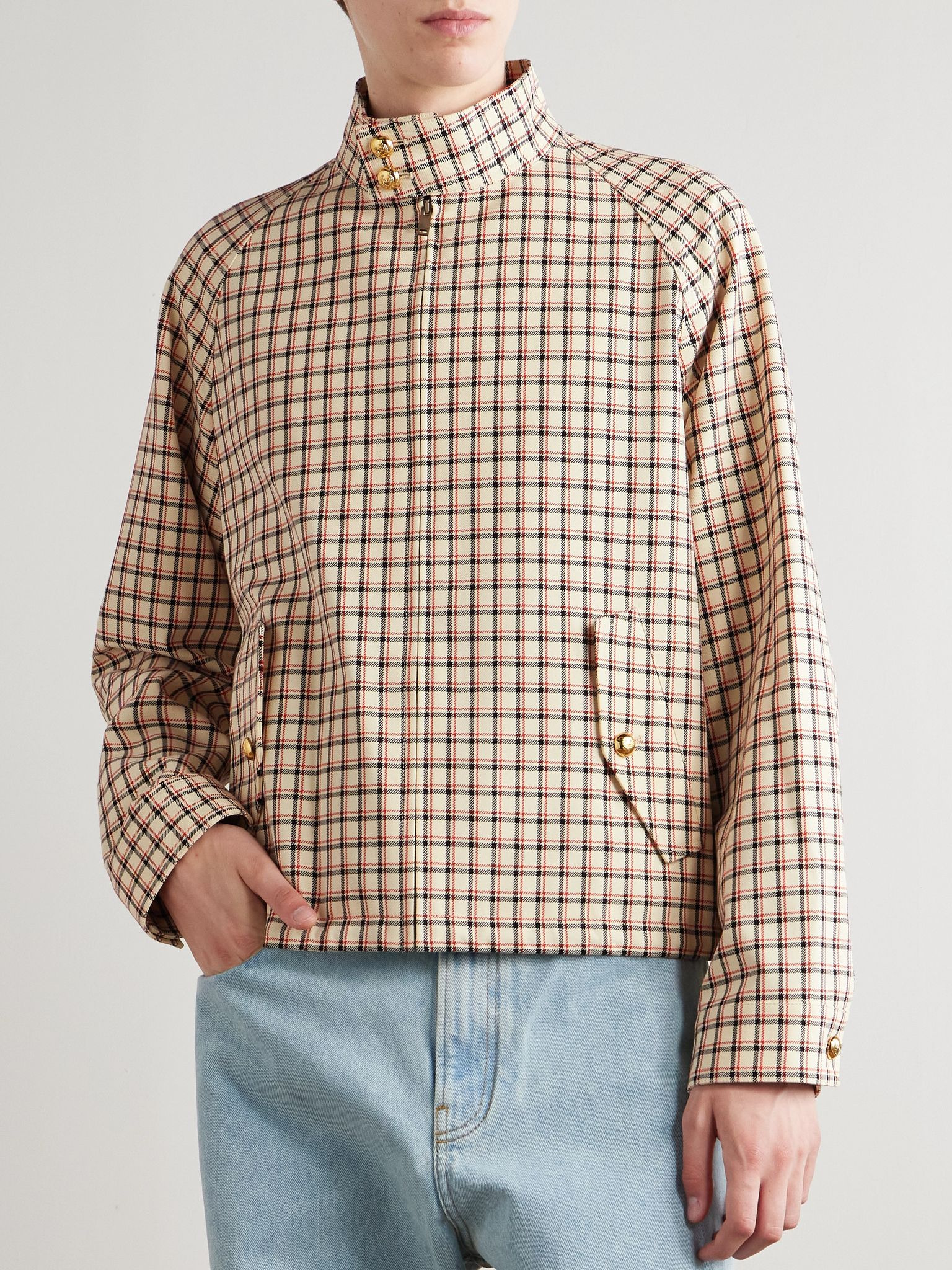 Checked Cotton-Twill Jacket Cream - 3