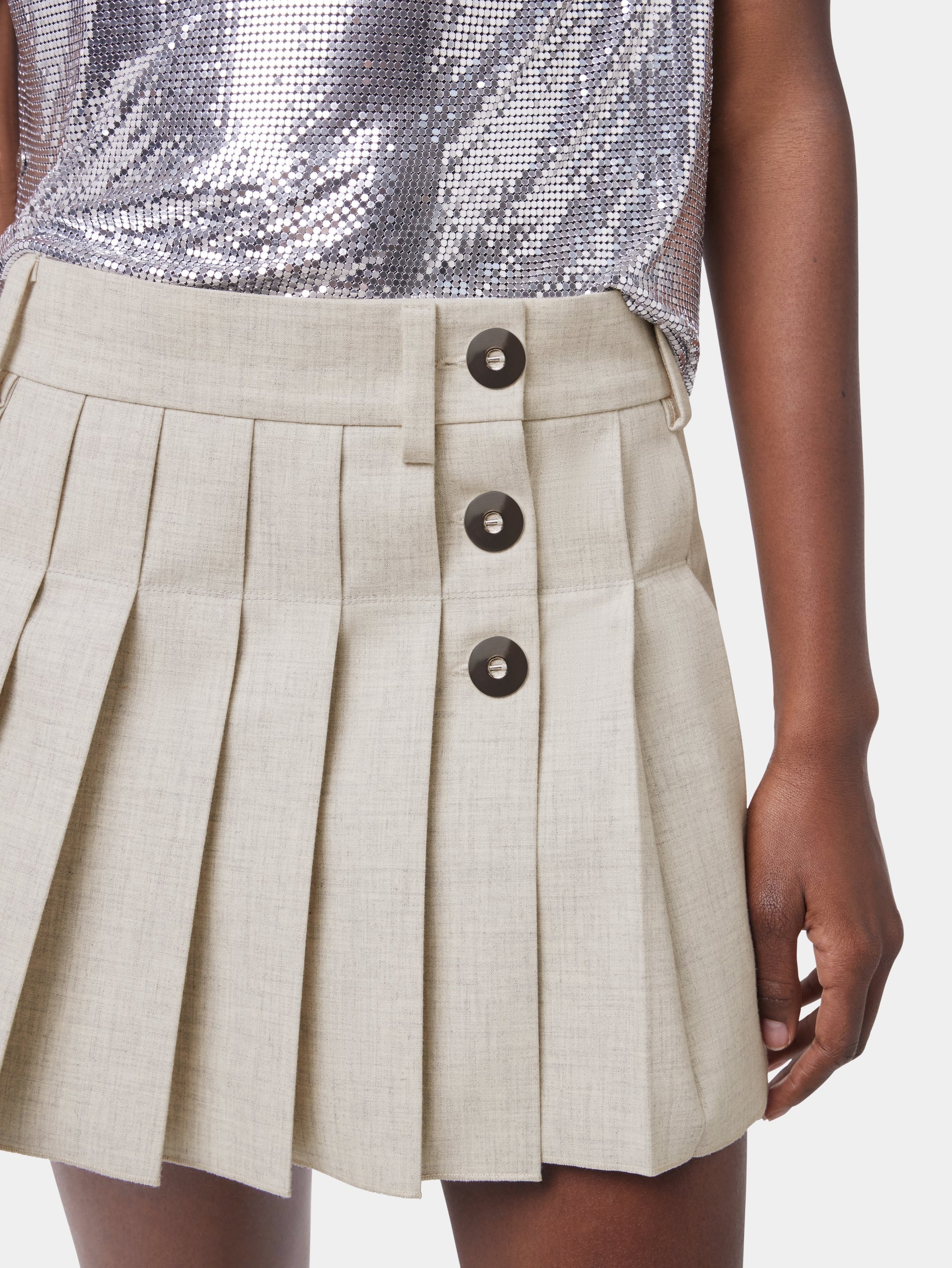 BEIGE MINI SKIRT IN MOTTLED WOOL - 6