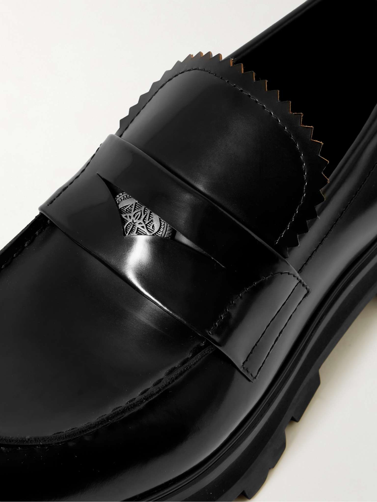 Embellished Polished-Leather Penny Loafers - 6