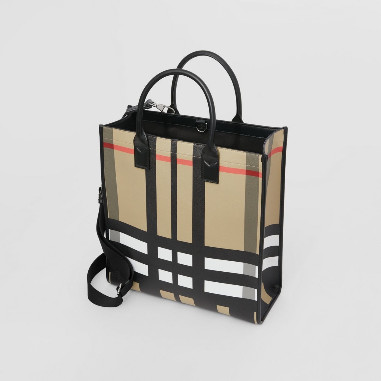 Exaggerated Check and Leather Tote - 3