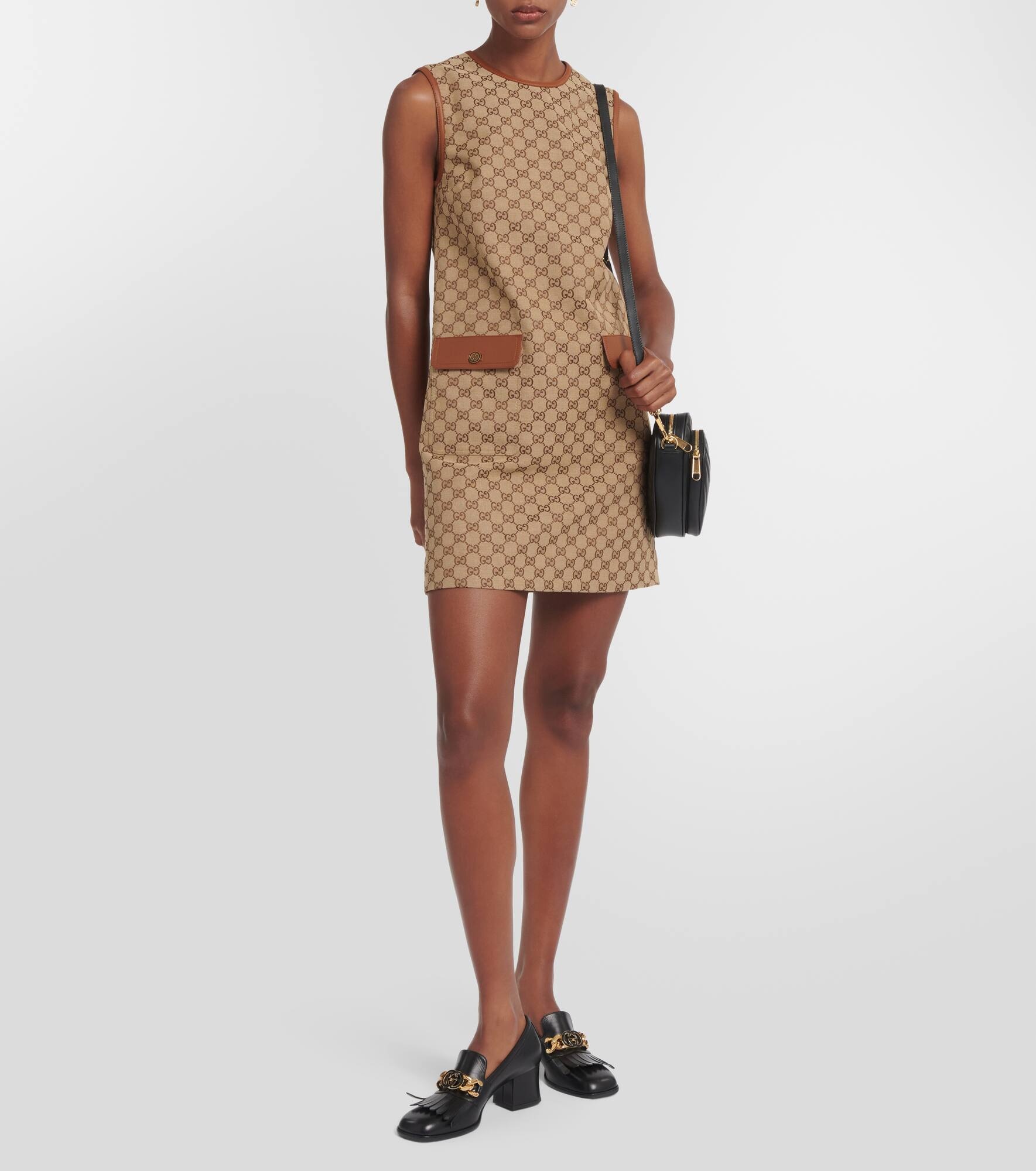 GG leather-trimmed canvas minidress - 2