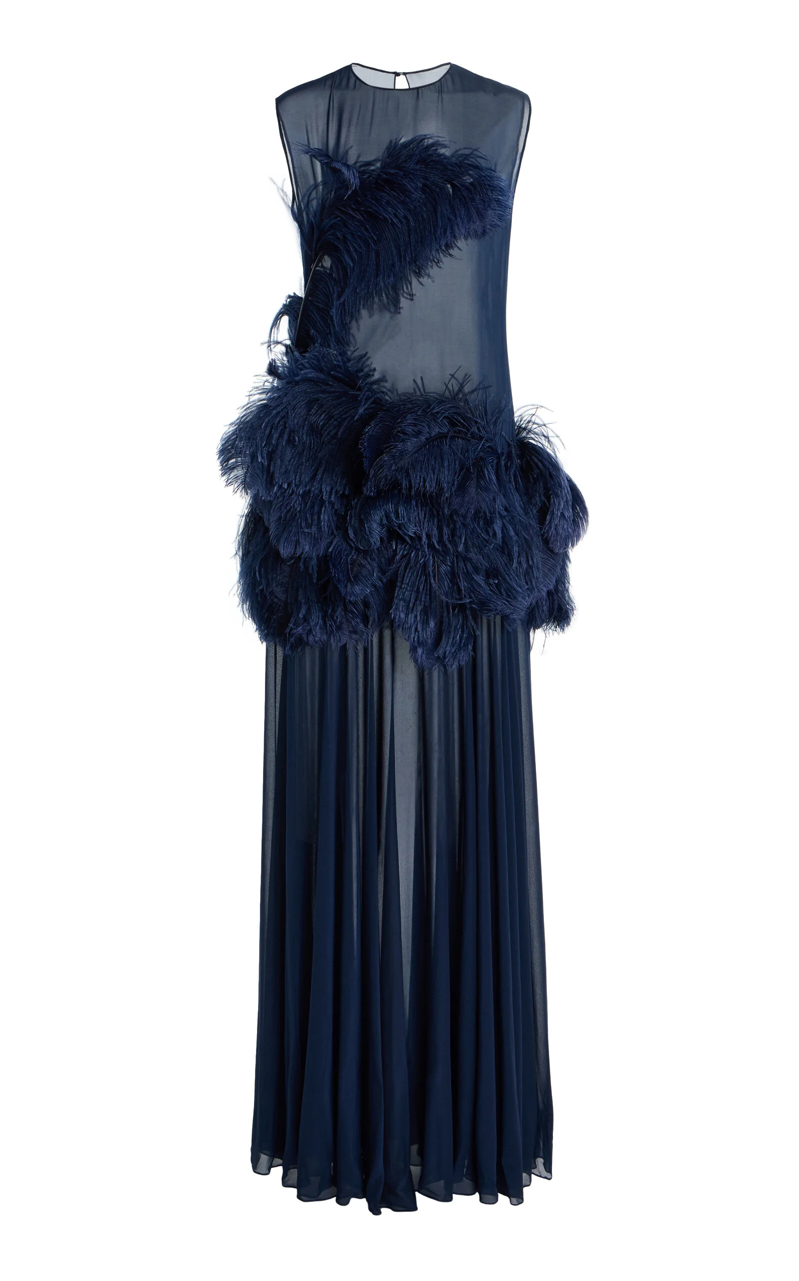 Hana Feather-Embroidered Chiffon Maxi Dress blue - 1