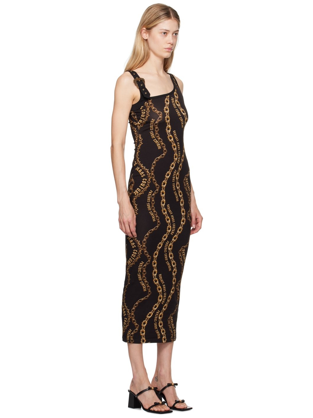 Black & Gold Chain Couture Midi Dress - 2