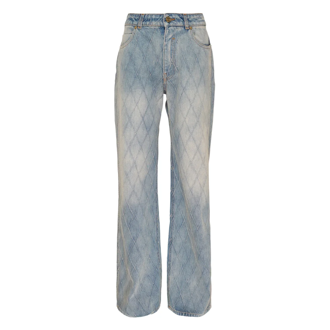 Straight Quilted Denim Jeans - 1