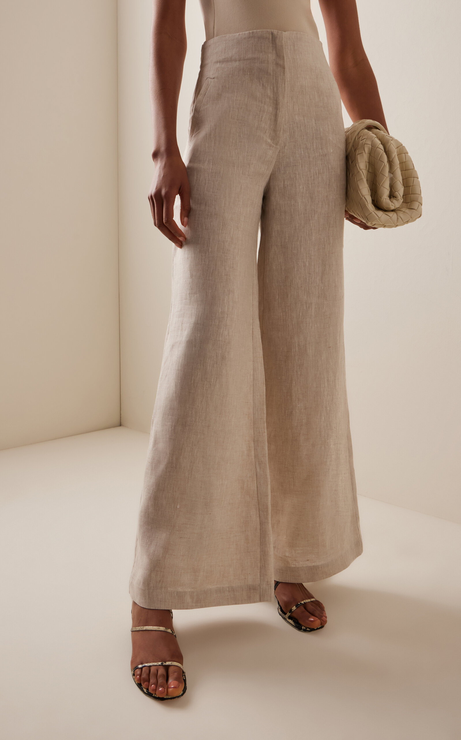 Me Hablas Linen Wide-Leg Pants khaki - 3