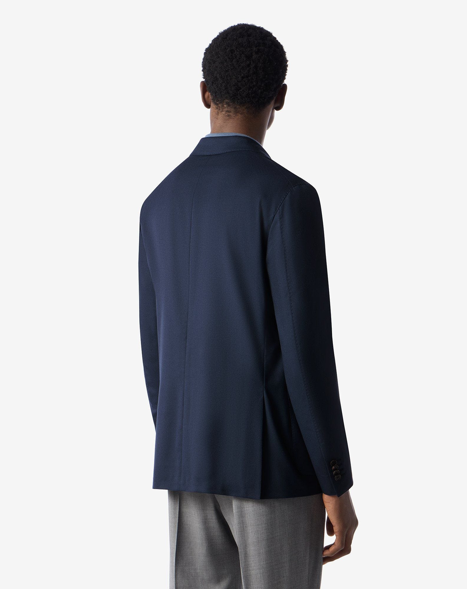 Blue wool, cashmere and silk twill jacket - 3
