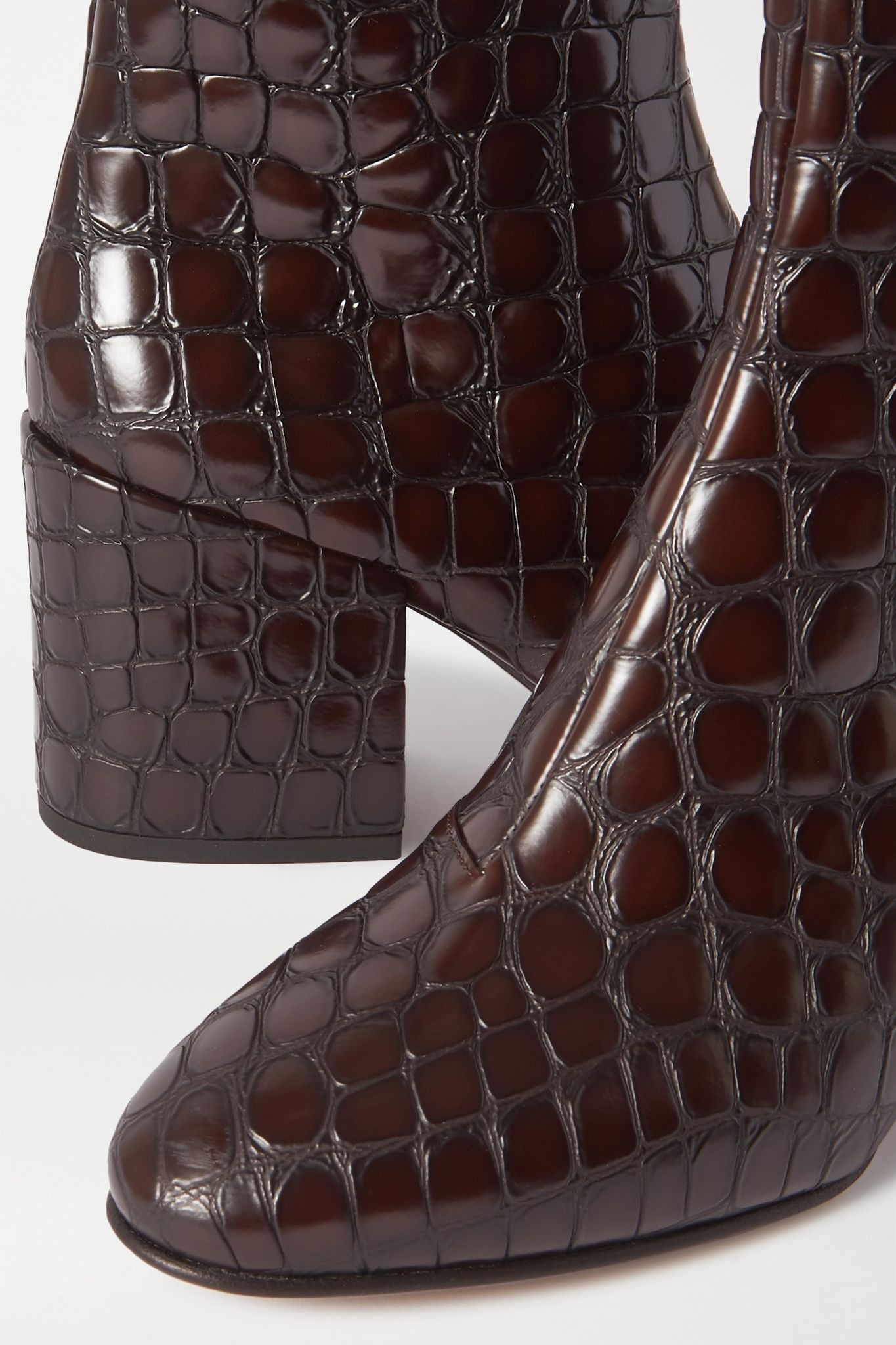 Croc-effect glossed-leather ankle boots - 4