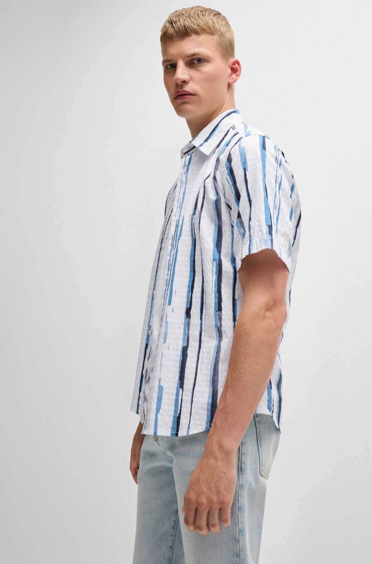 REGULAR-FIT SHIRT IN STRIPE-PRINT COTTON DOBBY - 6