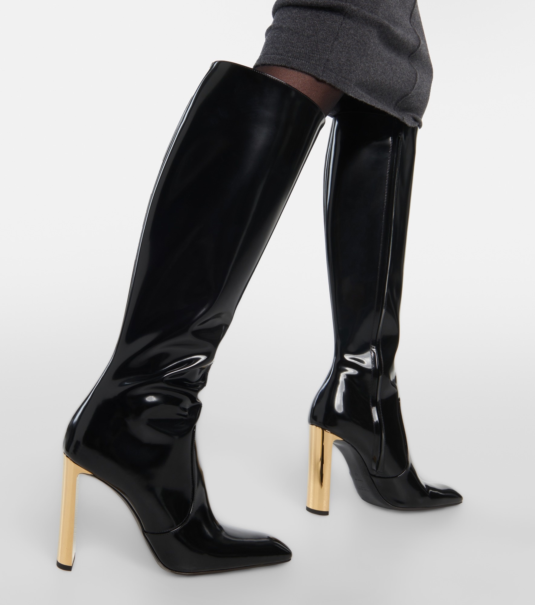 Auteuil 105 glazed leather knee-high boots - 3