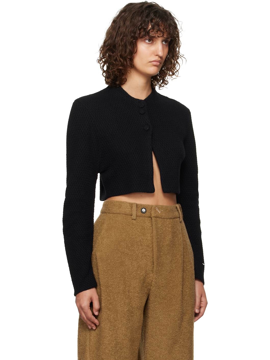 Black Cropped Cardigan - 2