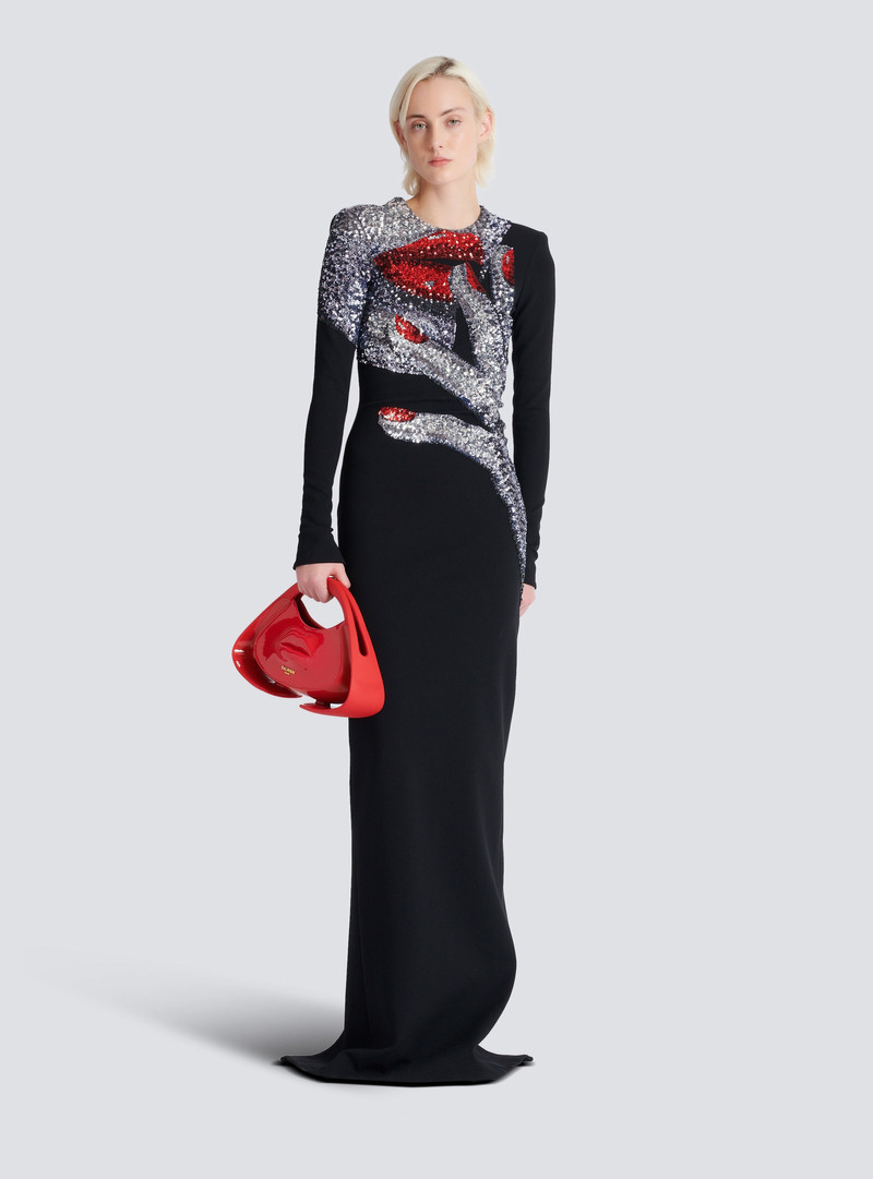 Balmain Long embroidered dress with Face motif outlook