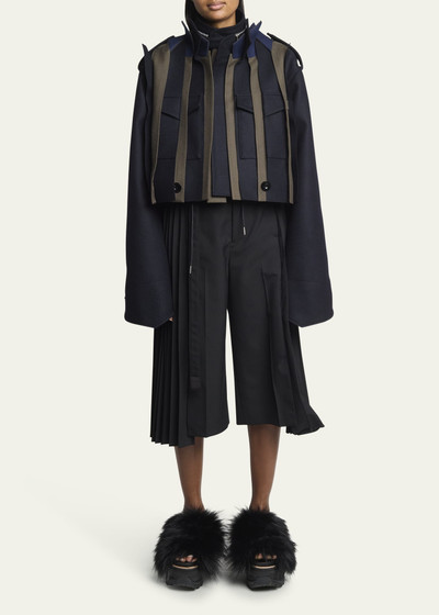 sacai Two-Tone Multi Layered Wool Cropped Trench Coat outlook