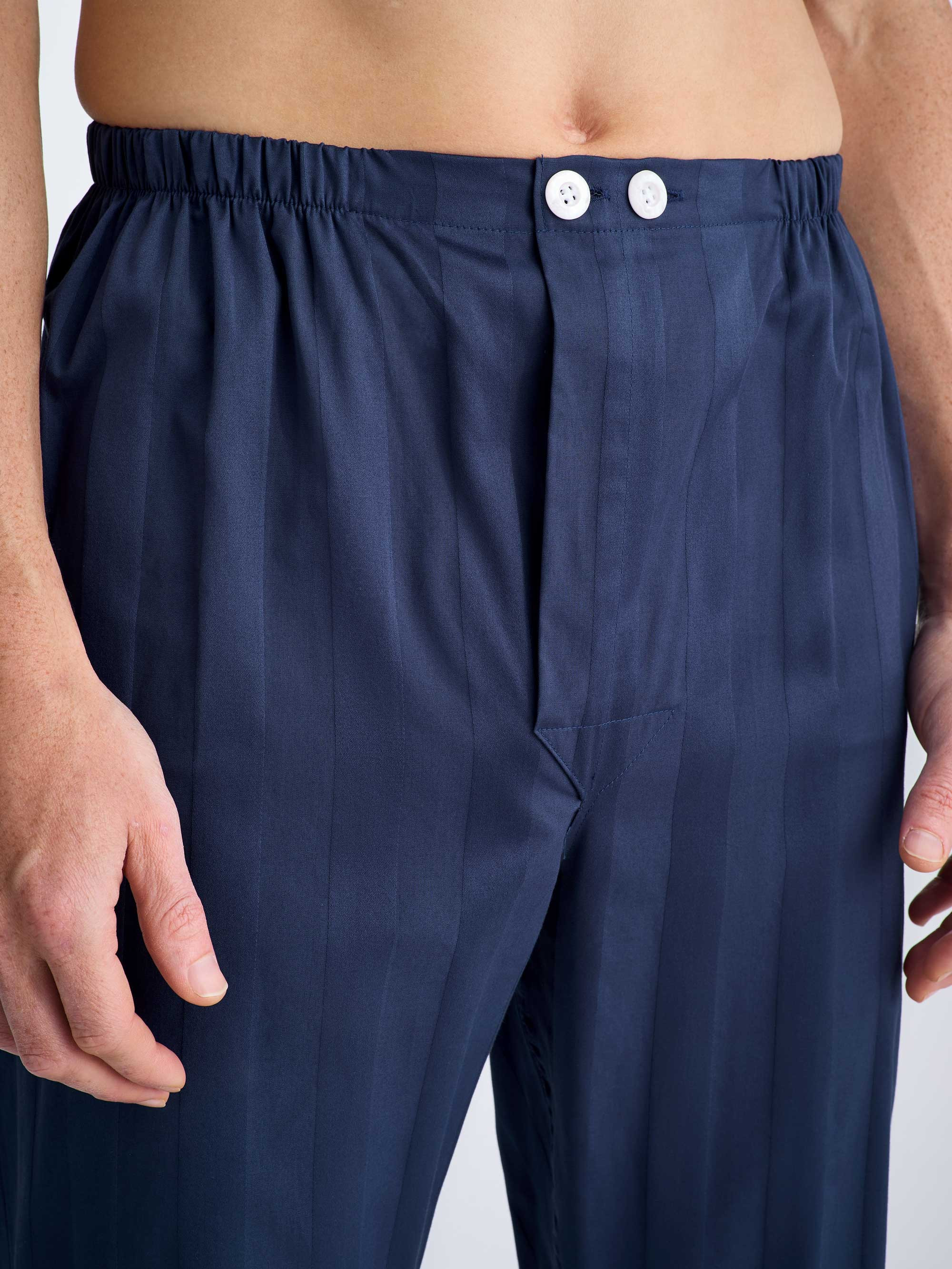 Men's Classic Fit Pyjamas Lingfield Cotton Satin Navy - 7