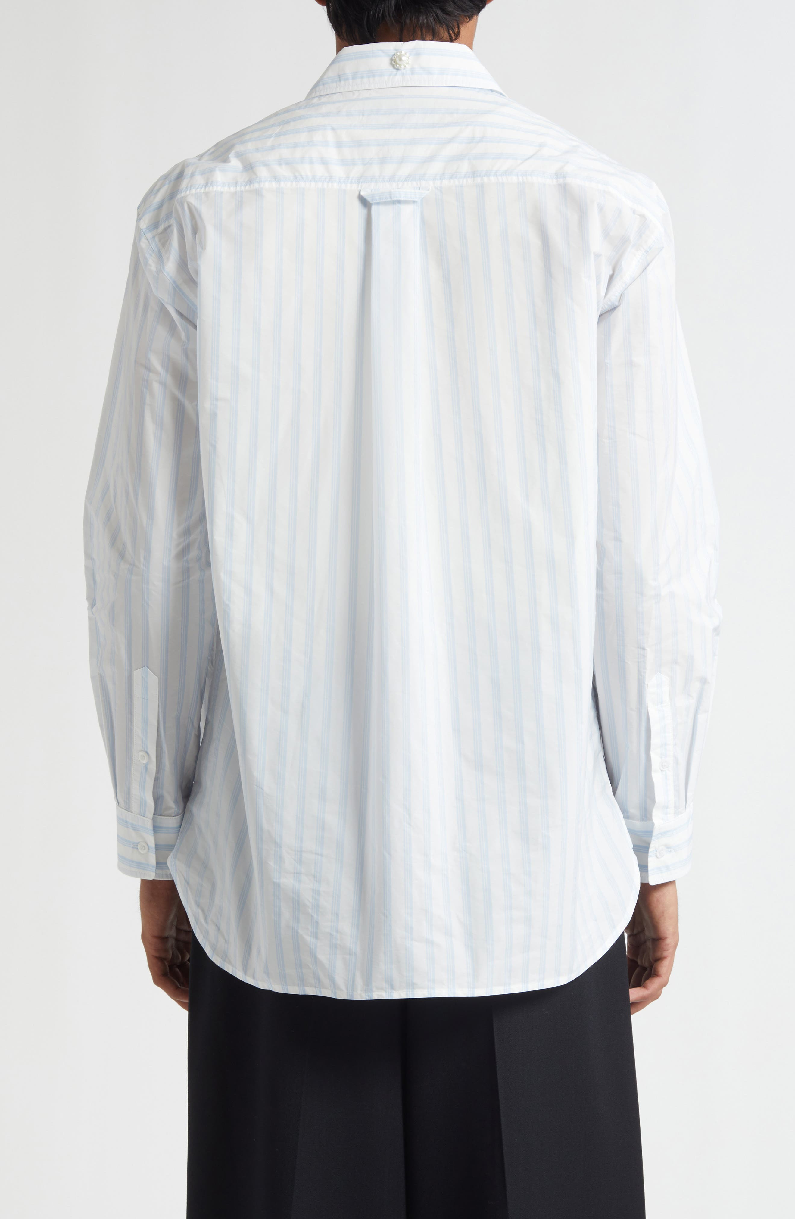 Simone Rocha Easy Stripe Button-Up Shirt in White/Blue at Nordstrom - 2