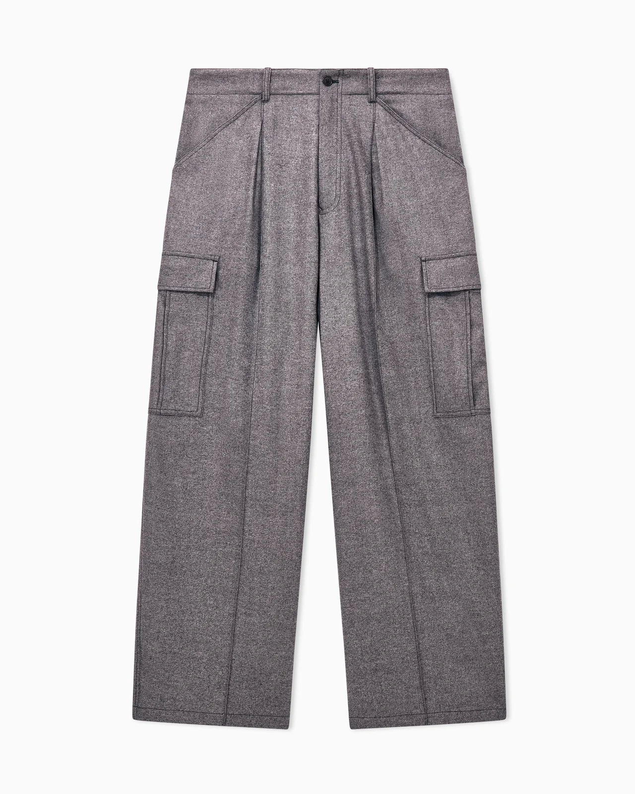 TROUSERS OVERSIZED IN DENIM-EFFECT WOOL AND CASHMERE - 1
