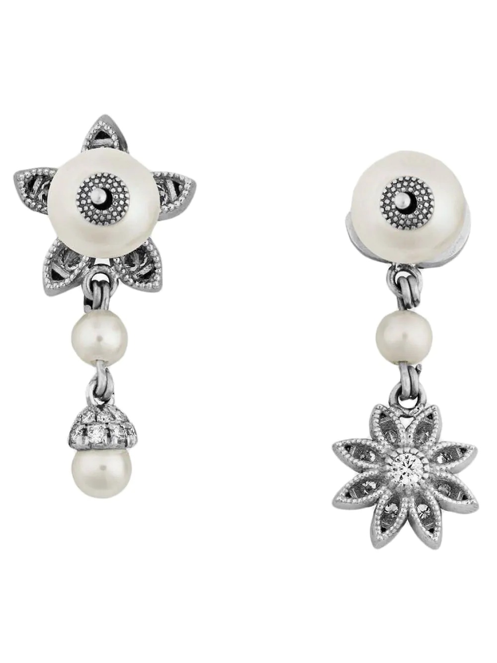 Flower and Double G earrings with diamonds - 2