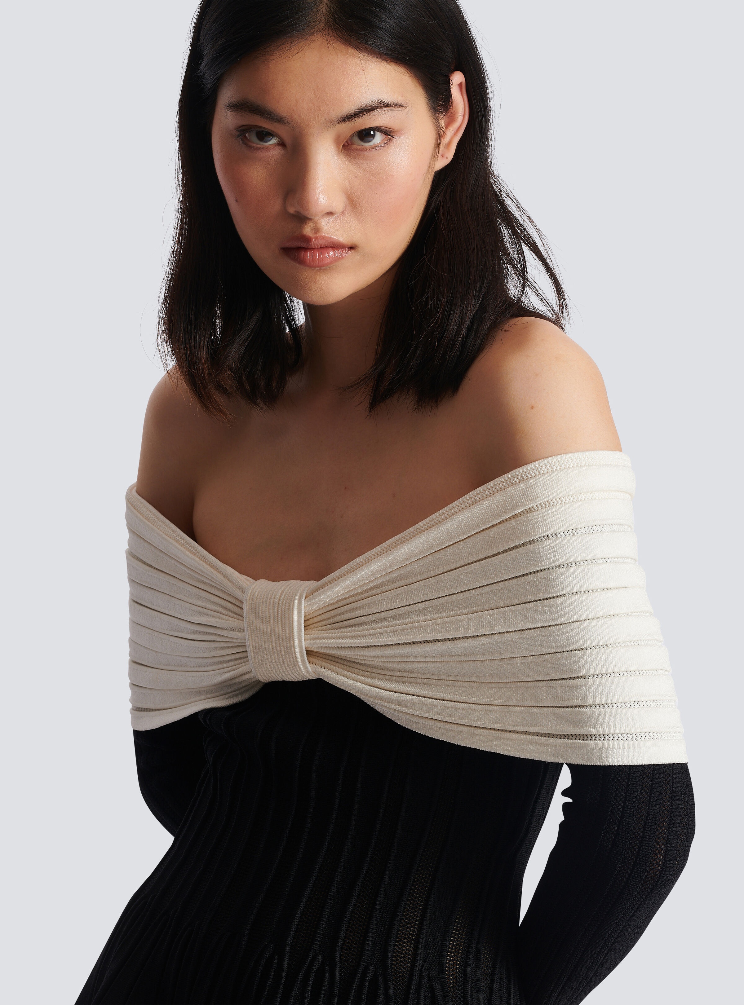 Off-the-shoulder skater dress in a textured knit - 8