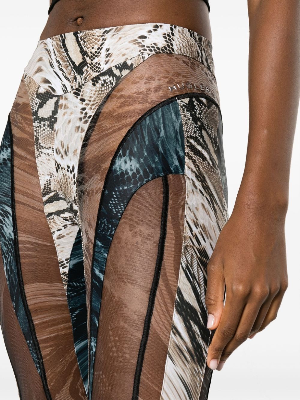 snakeskin-print sheer-tulle panelled leggings - 5