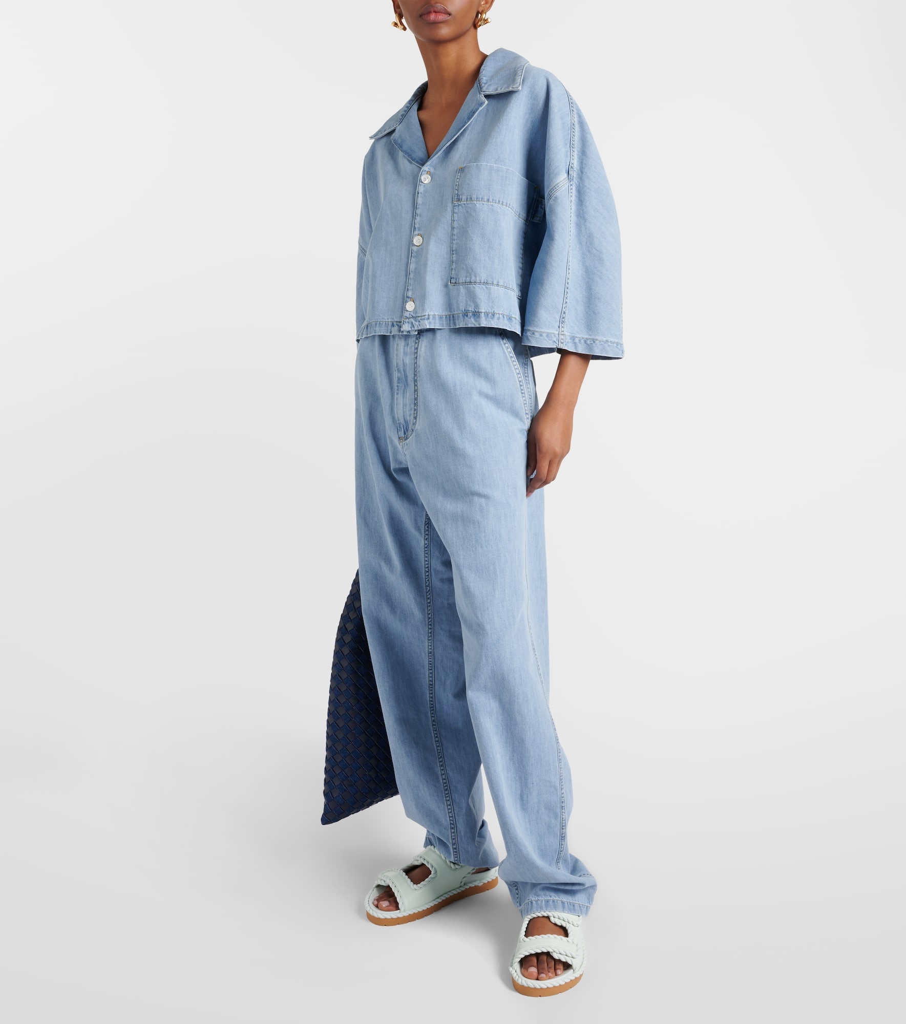 Cropped cotton denim shirt - 2