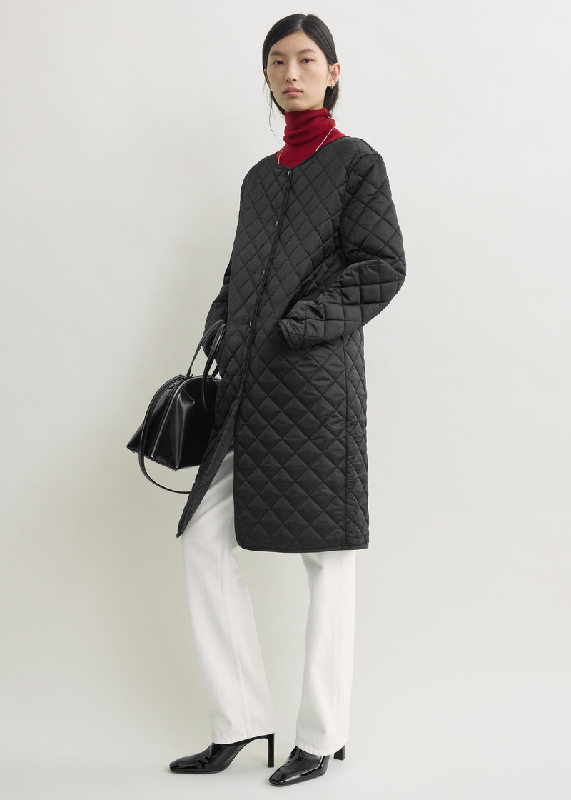 Quilted collarless coat black 3