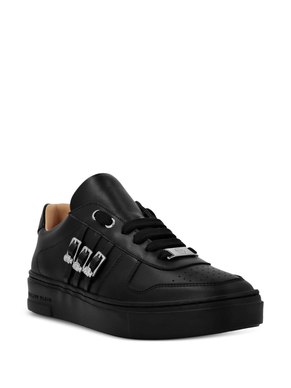 skull-appliqué leather sneakers - 2