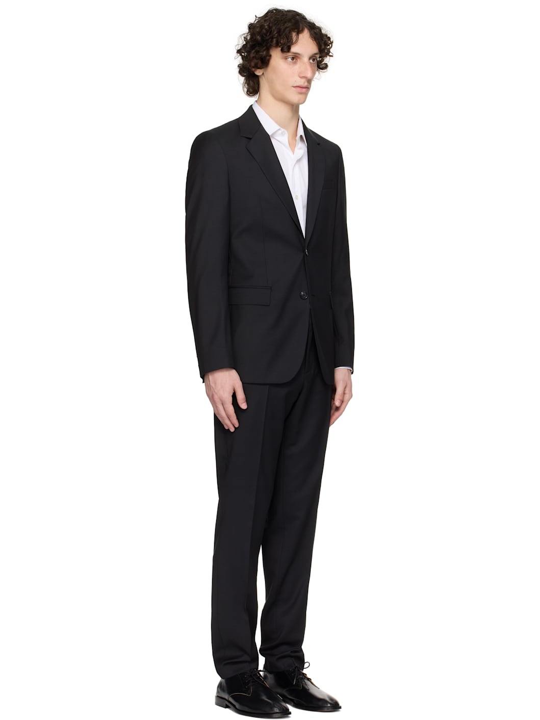 Black Slim-Fit Micro-Pattern Virgin Wool Suit - 2
