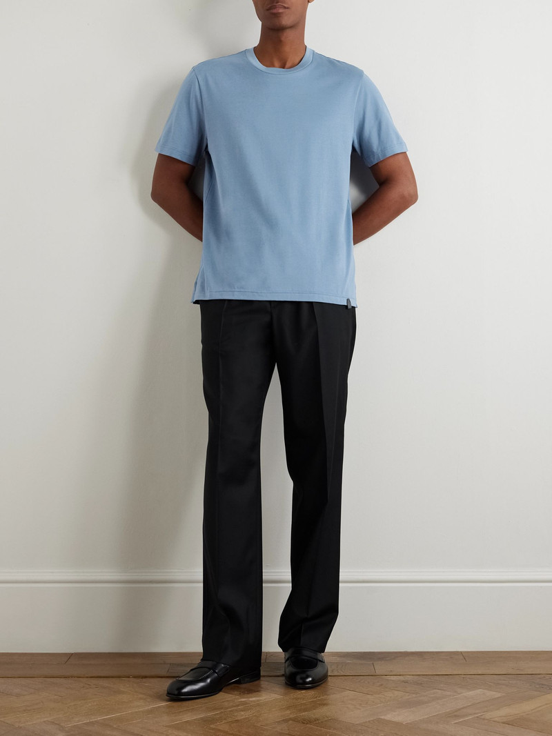 Brioni Leather-Trimmed Cotton-Jersey T-Shirt Blue outlook