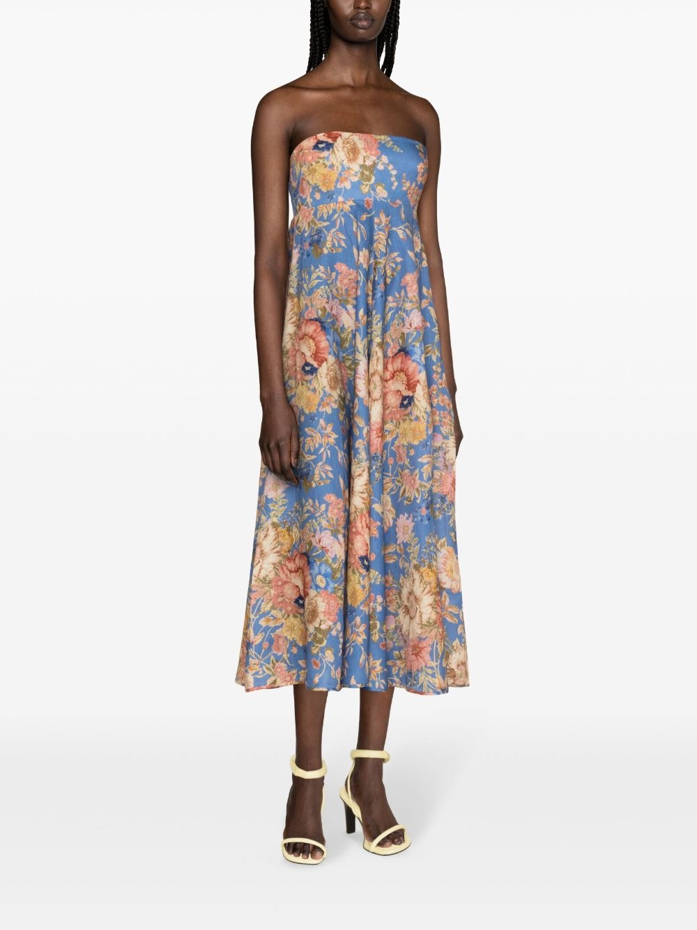 August floral-print strapless dress - 3