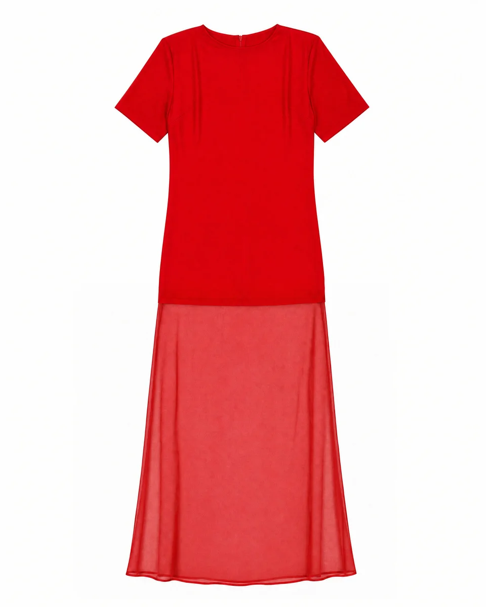 LONG RED SATIN DRESS - 1
