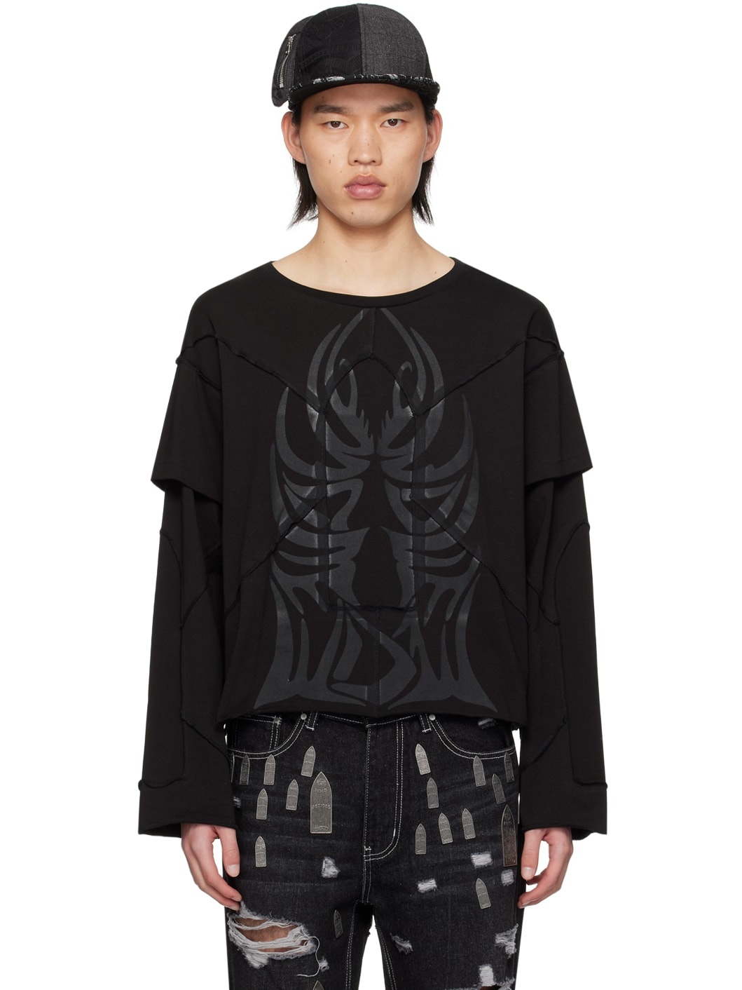 Black Winged Long Sleeve T-Shirt - 1