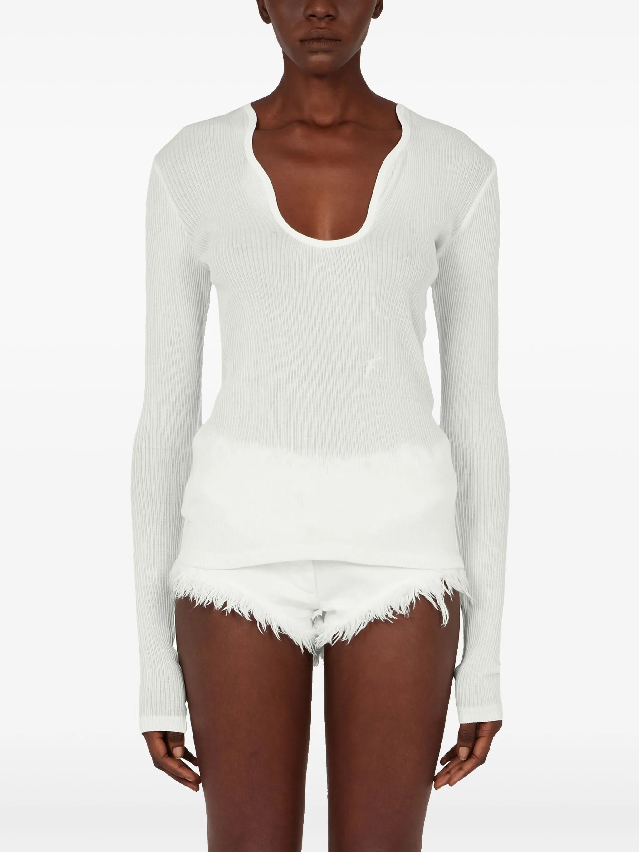 rippled-neckline sweater - 3