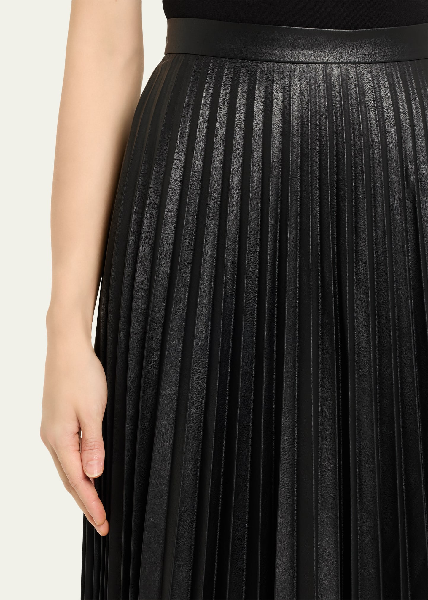 Pleated Vegan Leather Midi Skirt - 5