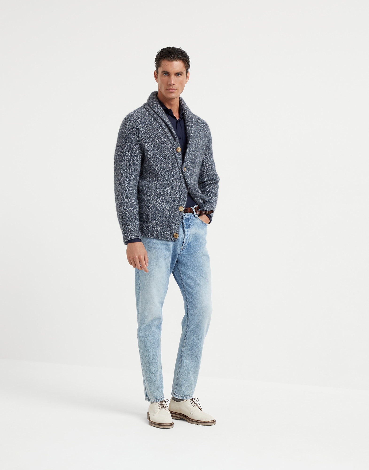 Cotton and cashmere twill basic fit shirt with spread collar - 5