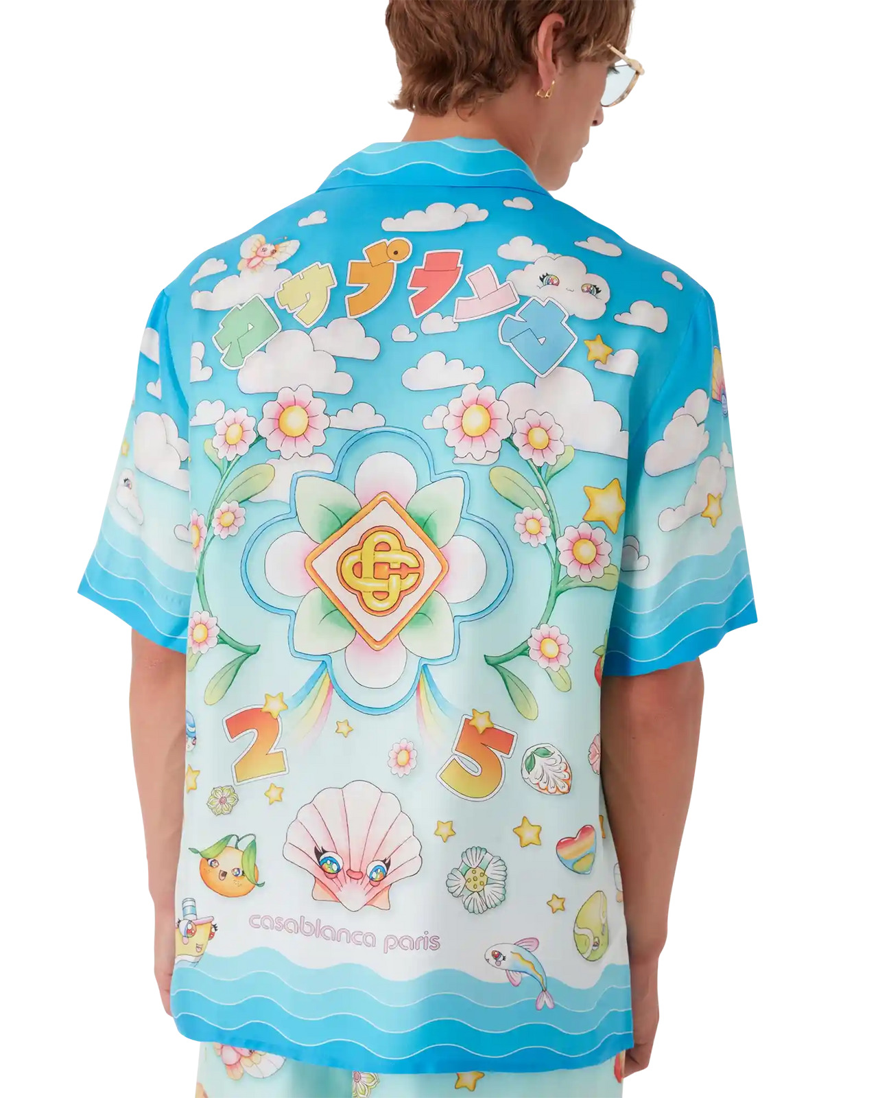 Kawaii Motif Short Sleeve Silk Twill Shirt | Casablanca Paris - 5