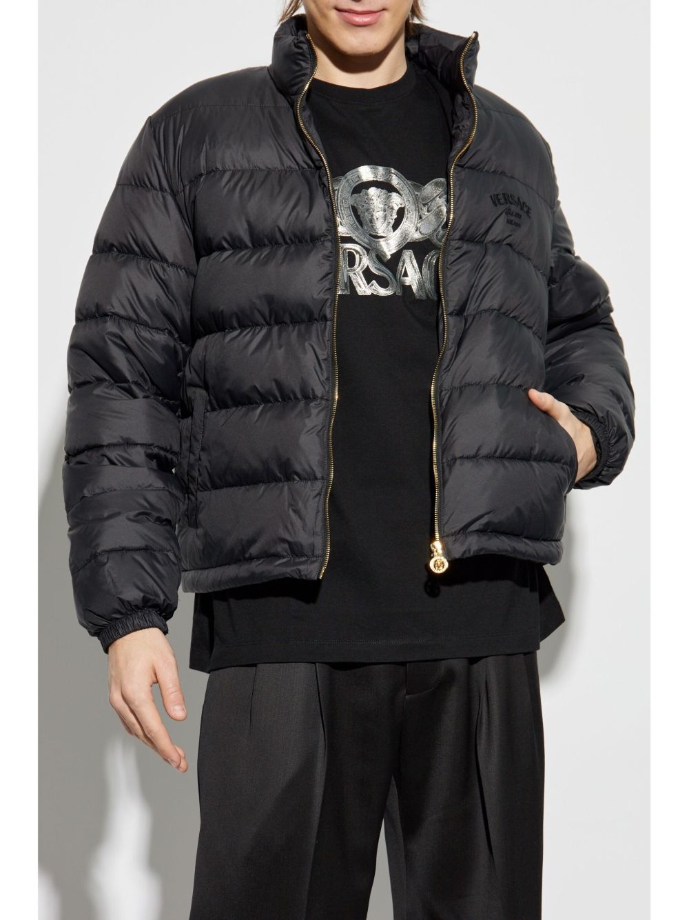 embroidered logo puffer jacket - 3
