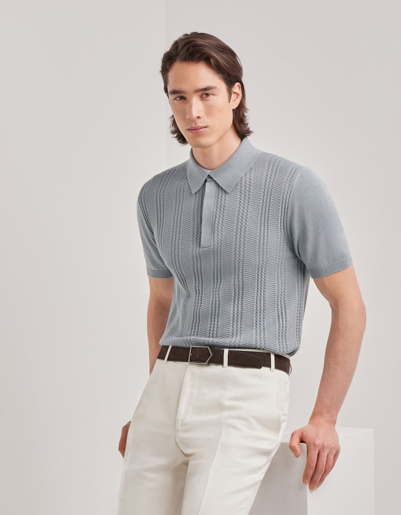 BRIANZA GREEN COTTON AND MODAL POLO SHIRT WITH VERTICAL WORKMANSHIP 3