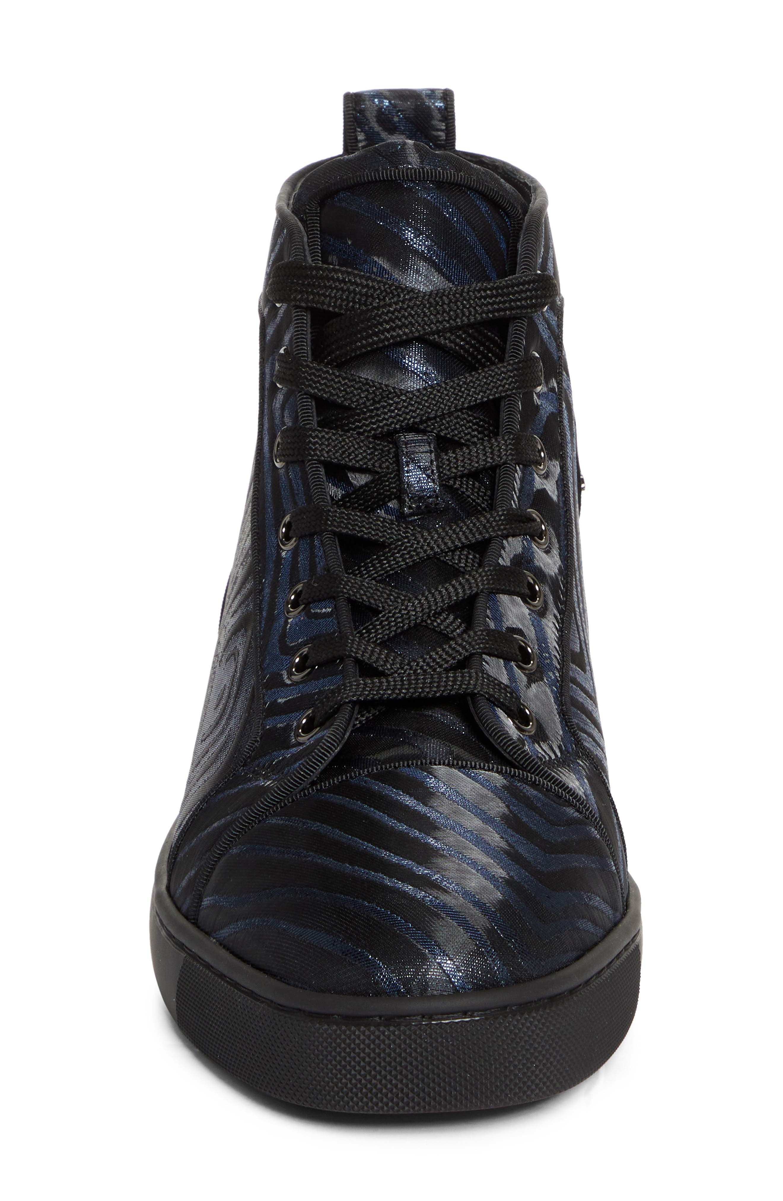 Christian Louboutin Louis Orlato Flat Stripe Jacquard High Top Sneaker in Black Navy at Nordstrom - 4