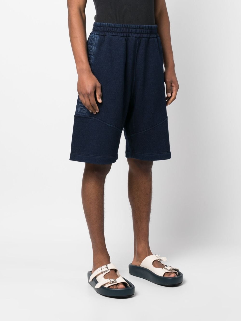 embossed-monogram denim shorts - 3