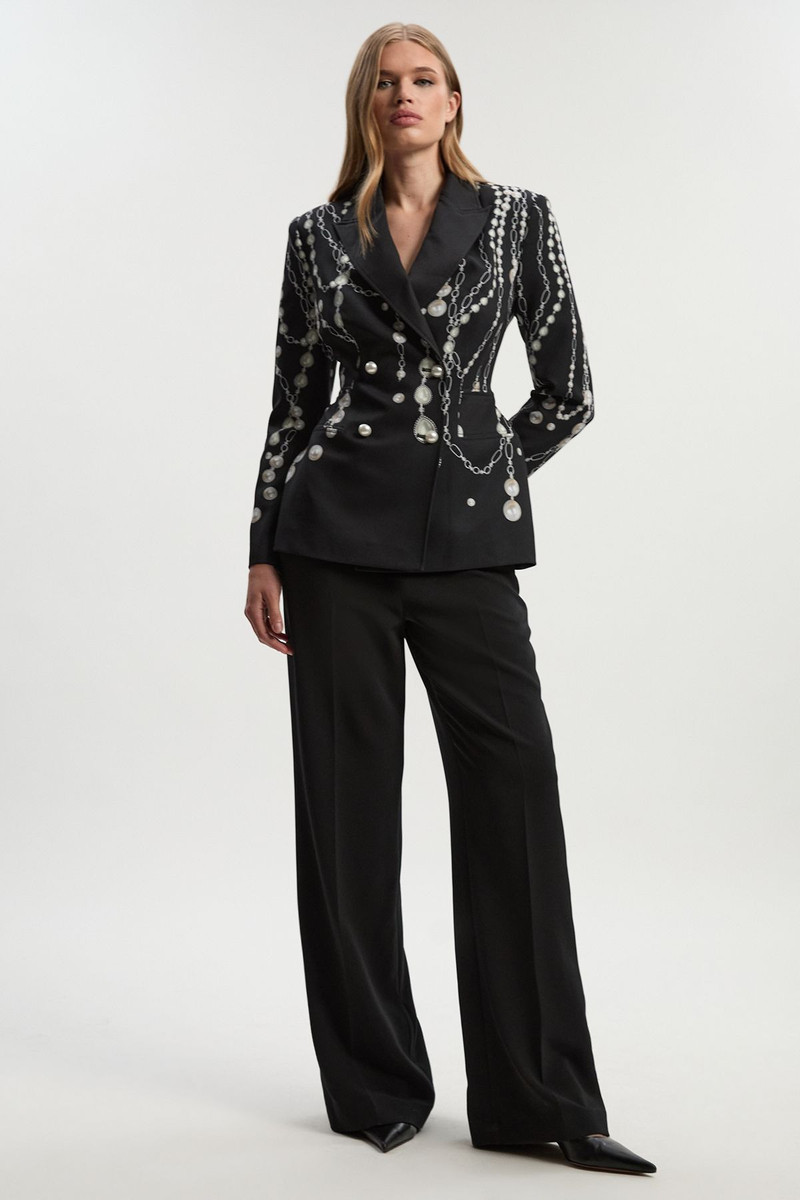 Archive Collection - Pearl Chain Print Satin Double Breasted Tailored Blazer 3