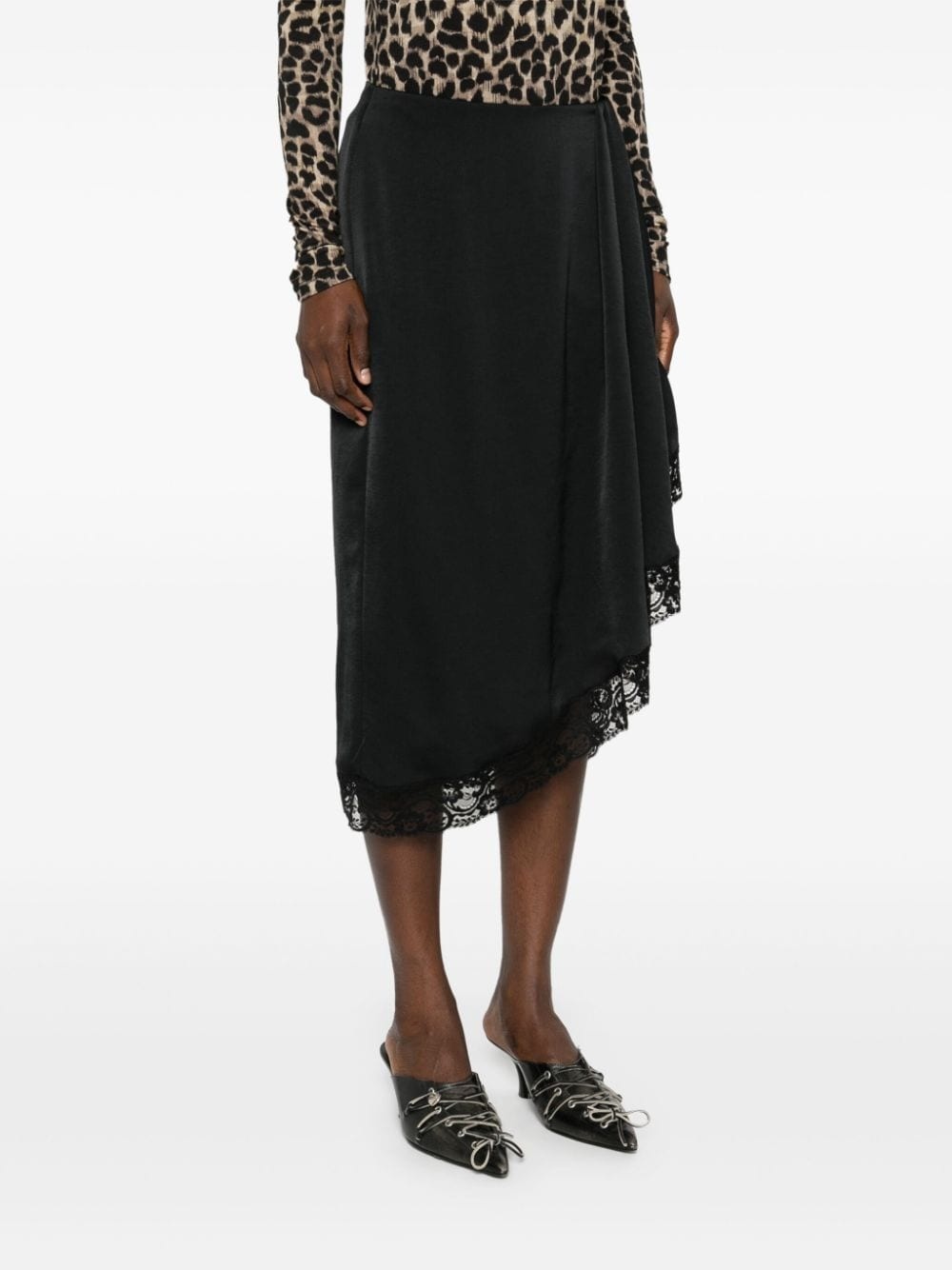 asymmetric lace-detail skirt - 3
