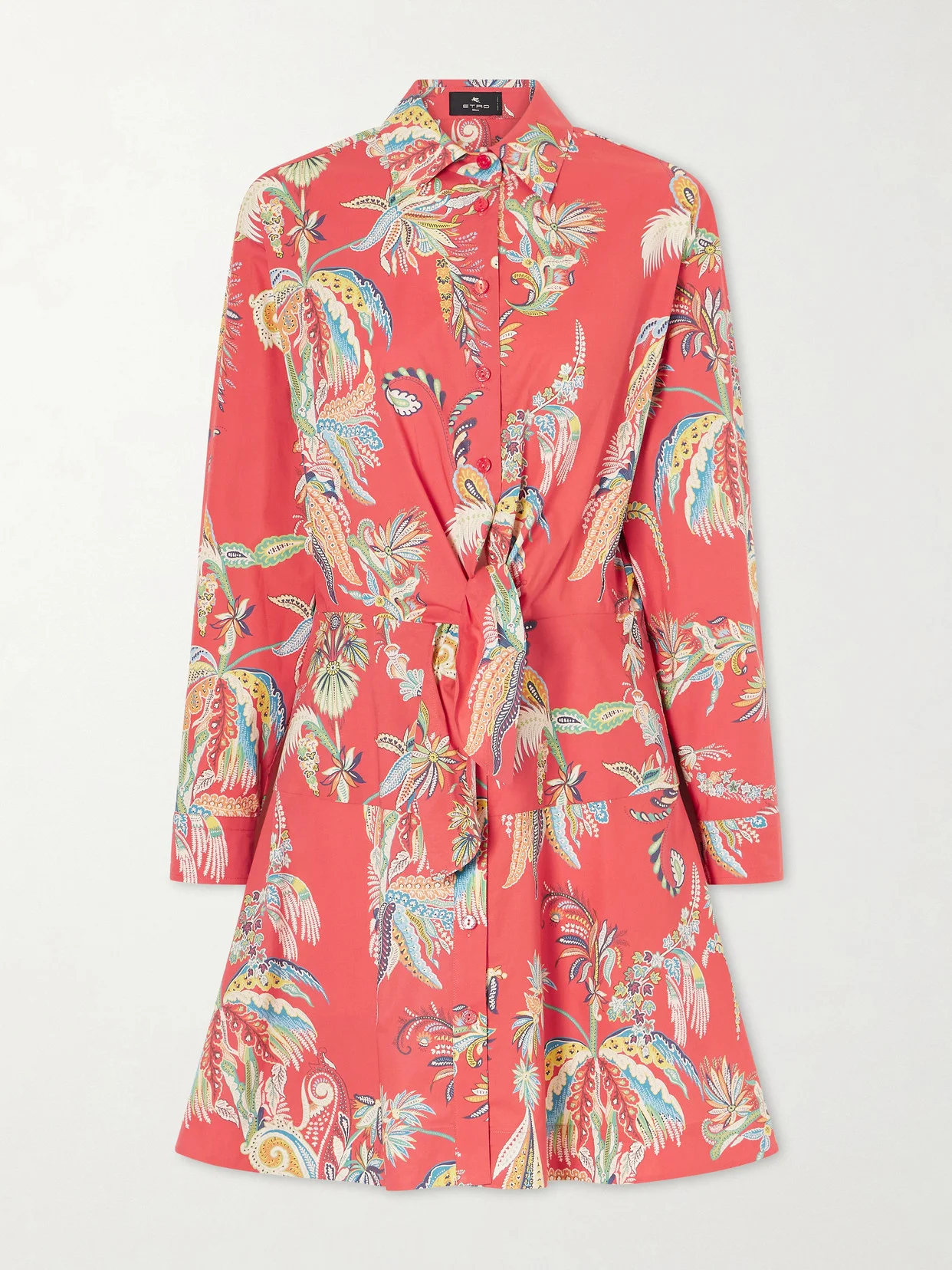 Knotted Printed Cotton-blend Mini Dress - 1