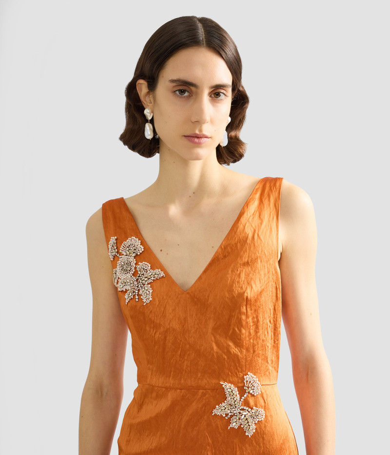 EMBELLISHED TEXTURED SATIN MIDI PENCIL DRESS 4