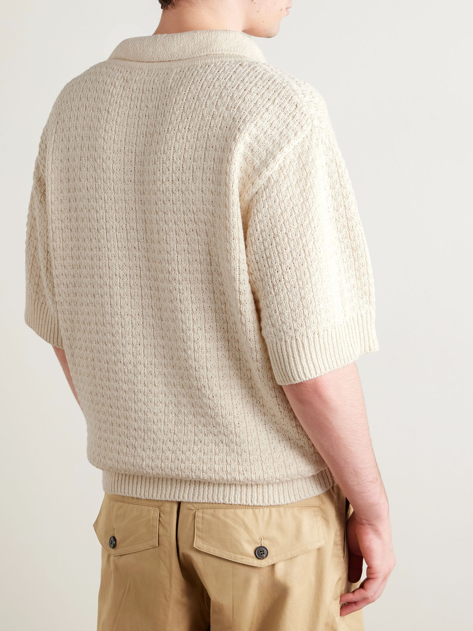 Nora Lite Waffle-Knit Cotton Polo Shirt Cream - 3