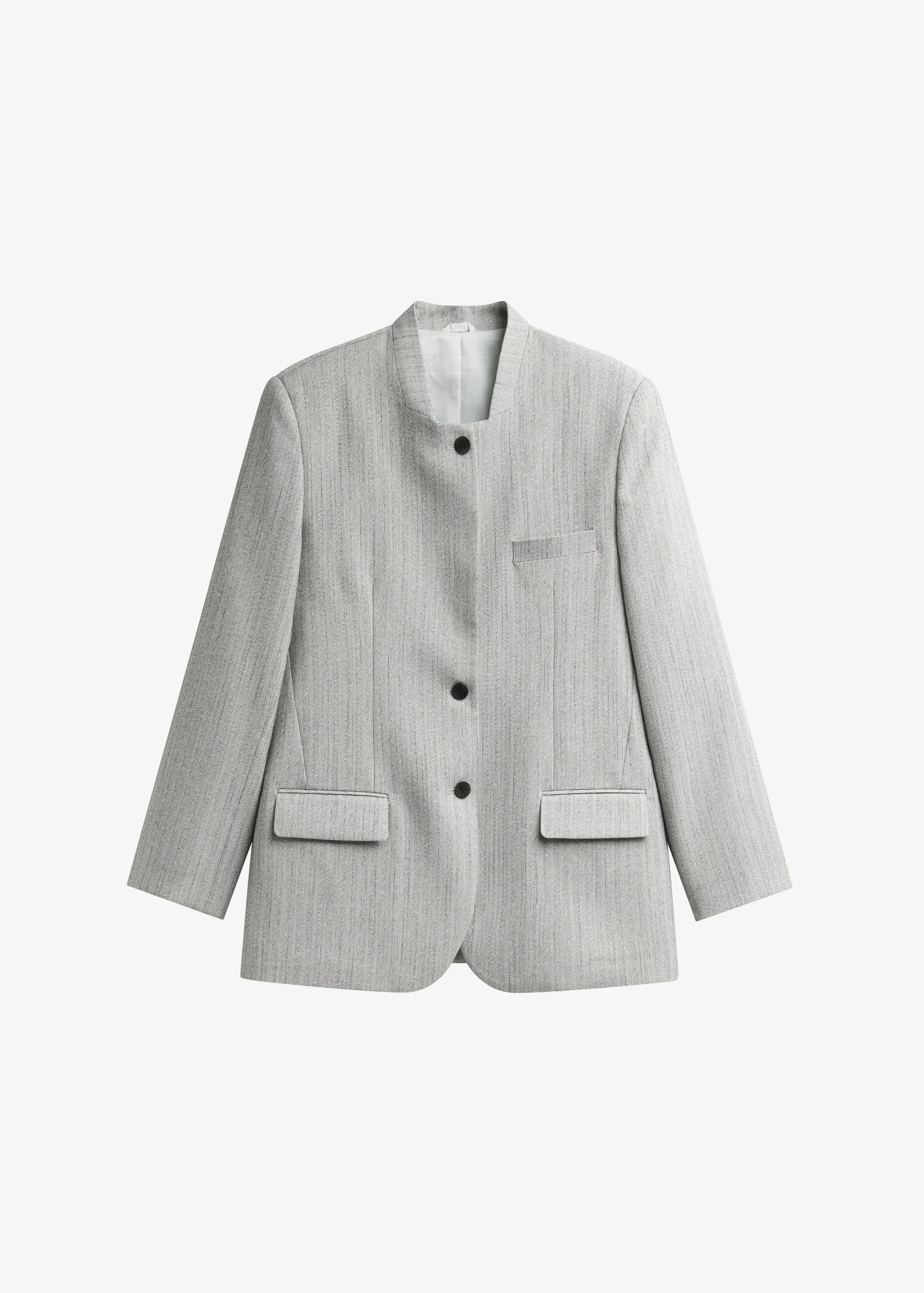 Breux Collarless Padded Blazer - Grey Melange - 1