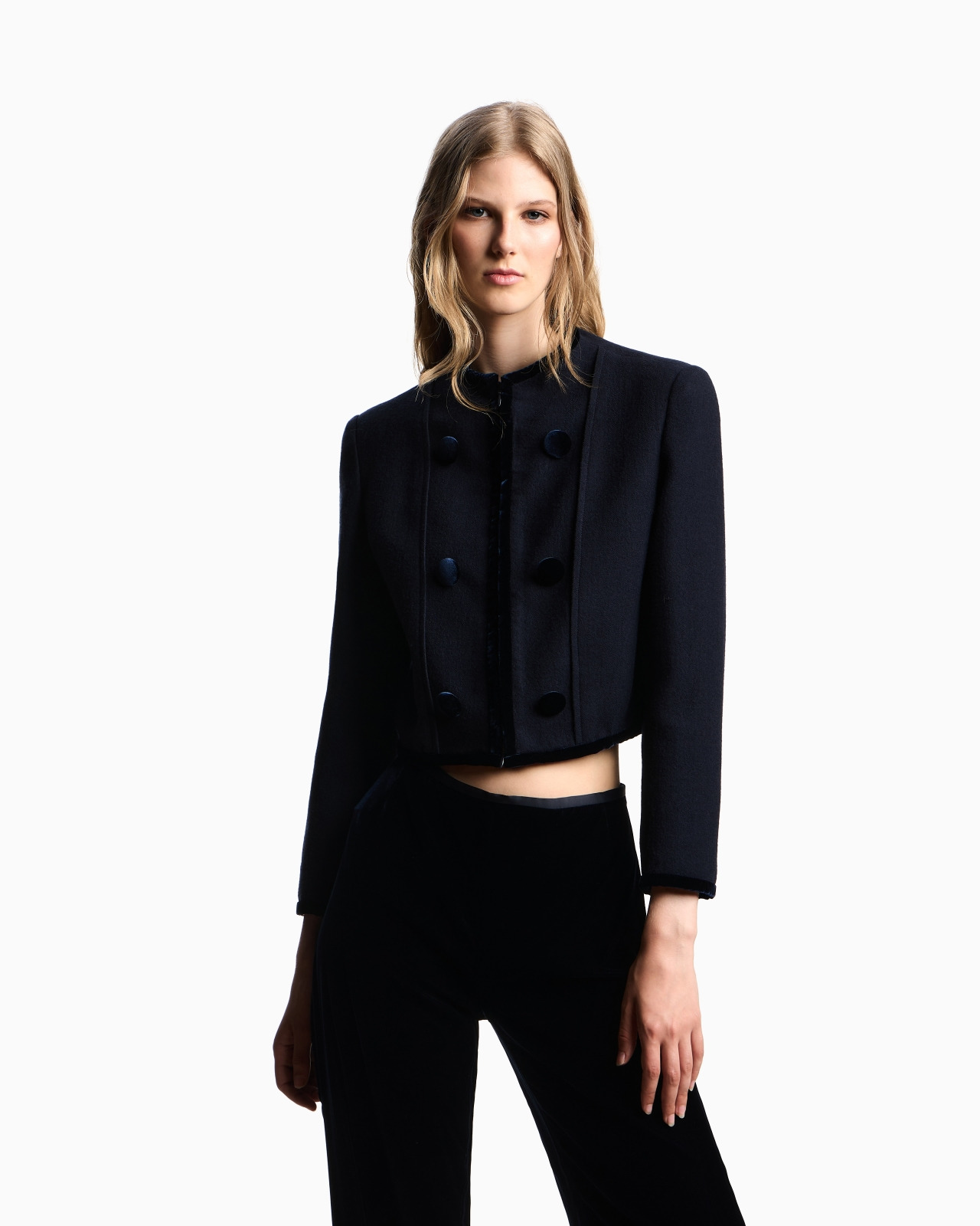 WASHED WOOL JACKET WITH VELVET TRIM - 4