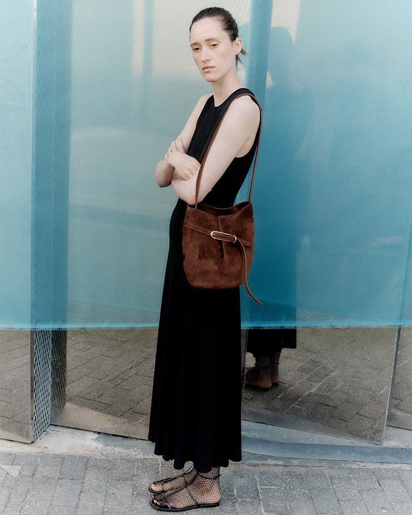 BELTED BUCKET BAG DARK BROWN SUEDE - 6