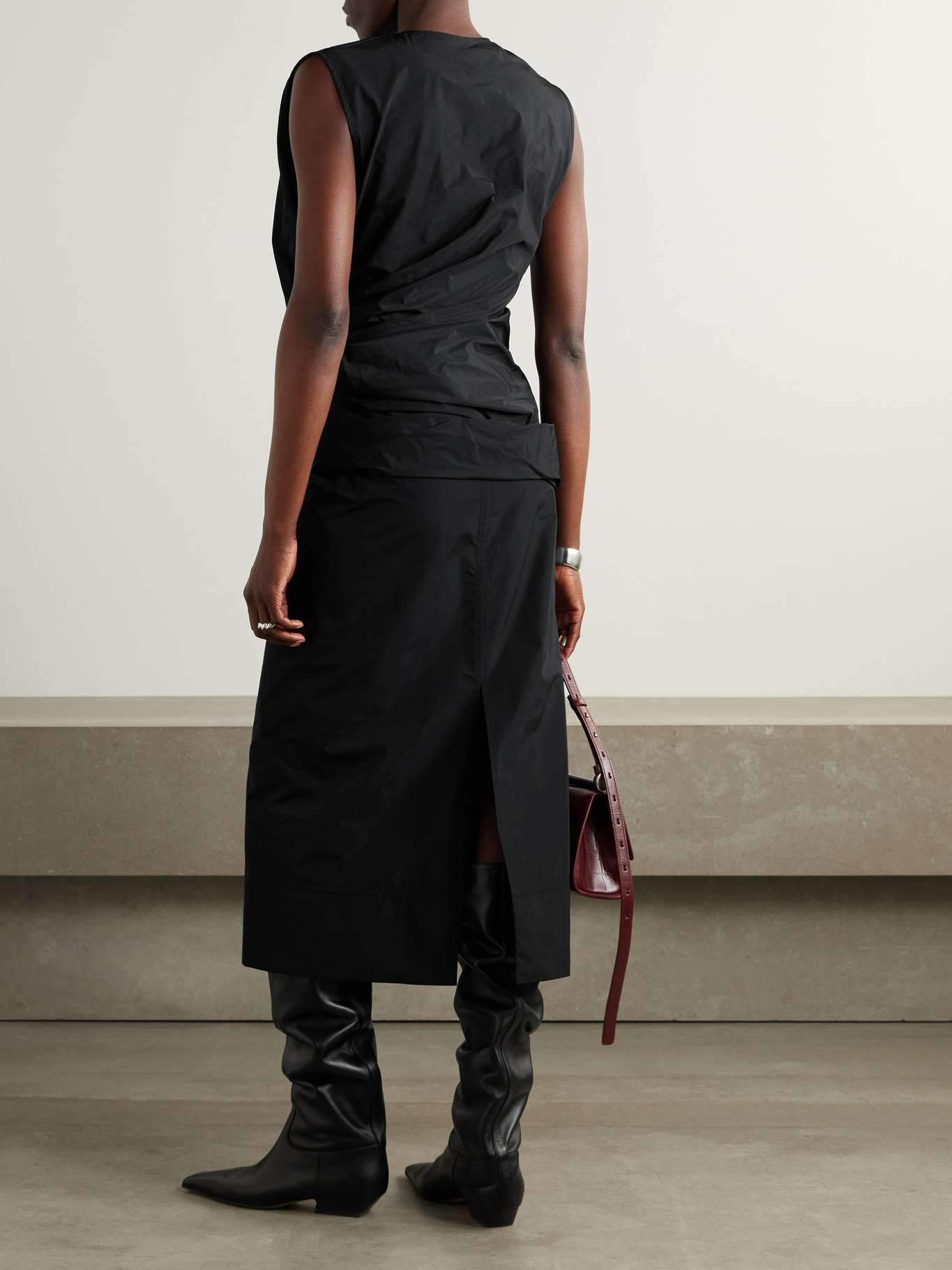 Gathered shell midi dress Black - 3